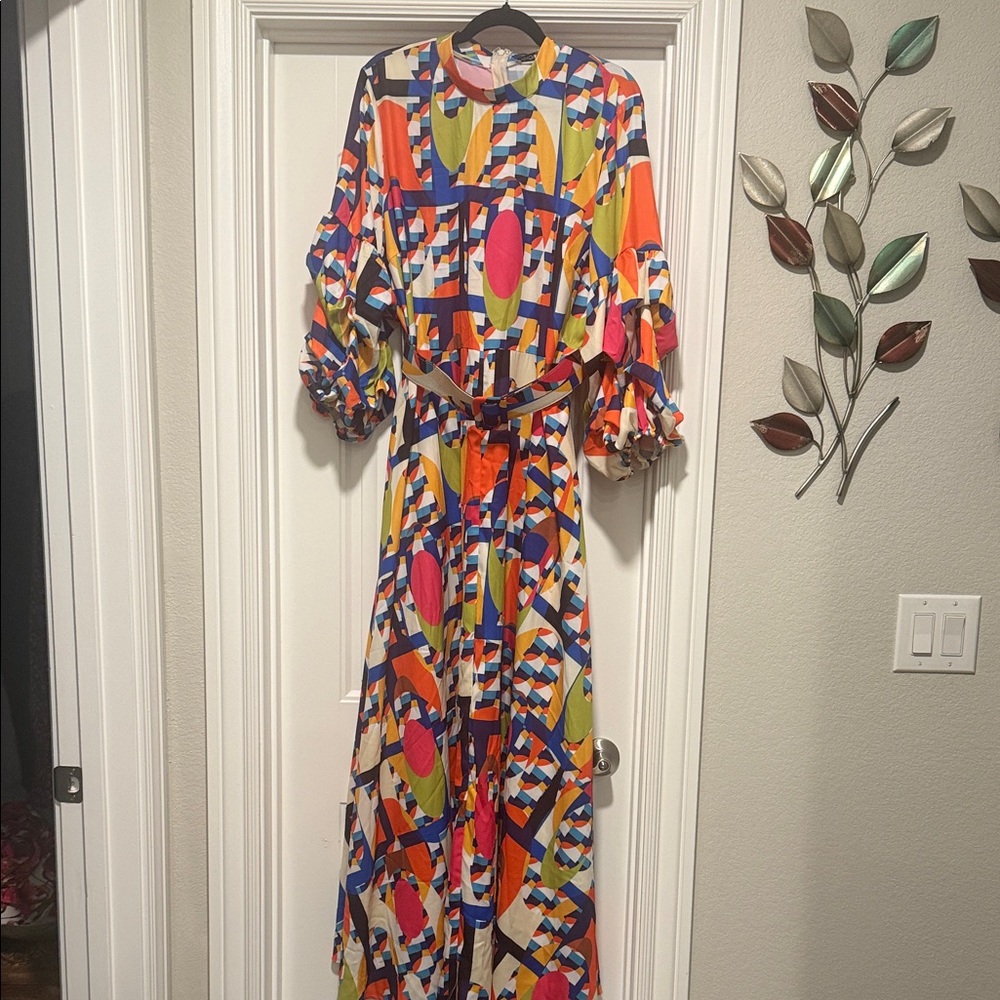 Colorful Geometric Print Maxi Dress - Multicolor